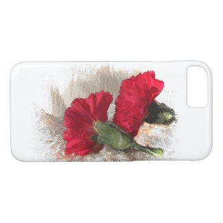 Red Carnation Flowers on Brocade iPhone 7 Case
