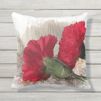 Red Carnation Garden Flowers Outdoor Pillow