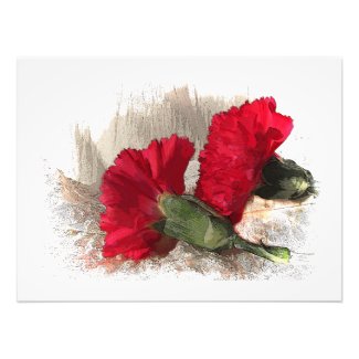 Red Carnations on Brocade