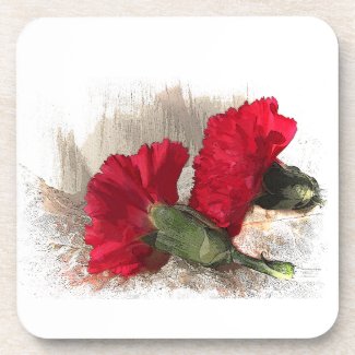 Red Carnations on Brocade Coasters