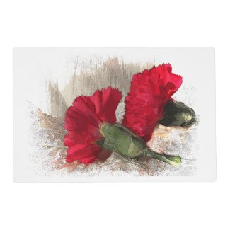Red Carnations on Brocade Laminated Placemat