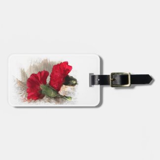 Red Carnations on Brocade Tags For Bags