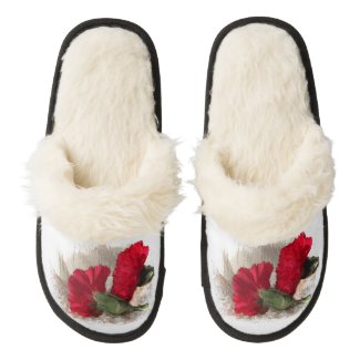 Red Carnations Pair of Fuzzy Slippers