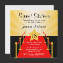 Red Carpet Hollywod Sweet 16 Birthday Party Invite