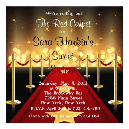 Red Carpet Hollywood Sweet 16 Birthday  Invite