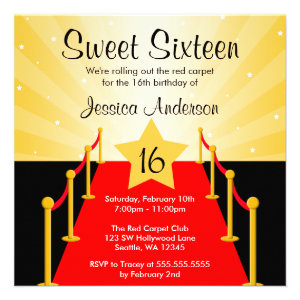 Red Carpet Hollywood Sweet 16 Birthday Party Invite
