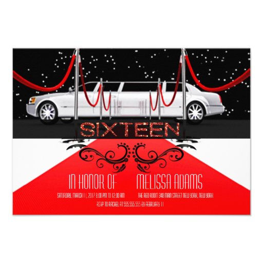 Red Carpet Sweet 16 Party Invitations