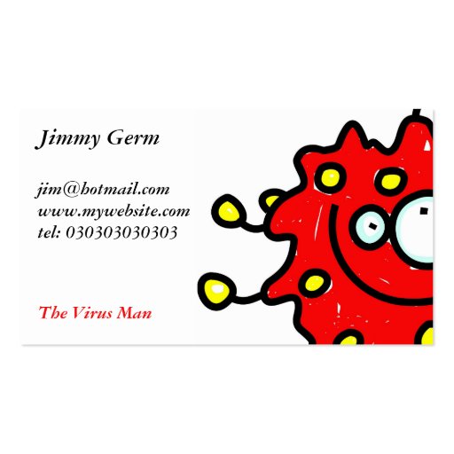 Red Cartoon Germ Business Card Template (front side)