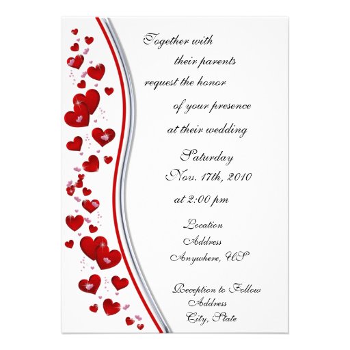 Red Cascading Hearts Wedding Photo Invitations