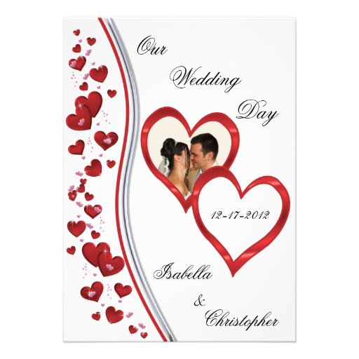 Red Cascading Hearts Wedding Photo Invitations