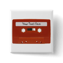 Red Cassette Tape Customizable Button