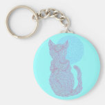 Red Cat And The Moon Art Key Ring Keychain