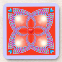 Red Celtic Heart Fractal Pattern Beverage Coaster