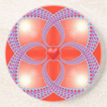Red Celtic Heart Fractal Pattern Beverage Coasters