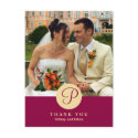 Red center classic monogram photo thank you note postcard