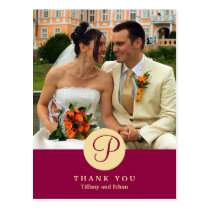 Red center classic monogram photo thank you note postcards