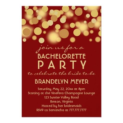 Red Champagne Bubbles Bachelorette Party Invites