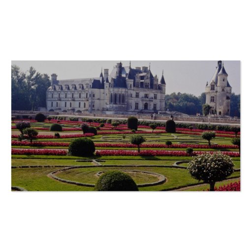 Red Chateau de Chenonceaux, France flowers Business Card (back side)