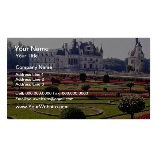 Red Chateau de Chenonceaux, France flowers Business Card (front side)
