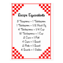 Red Checked Ruled Recipe Card Kitchen Equivalents Post Cards