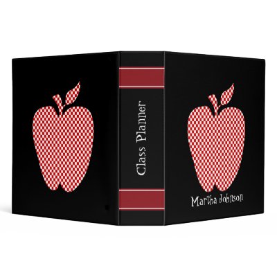 Red Checkered Apple Teacher's Class Planner Vinyl Binder