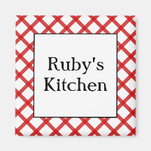 Red Checks Custom Kitchen Saying Magnet
