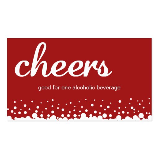 Red cheer bubble wedding custom bar drink ticket business cards (front side)