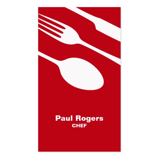 Red chef or catering cutlery business card (front side)