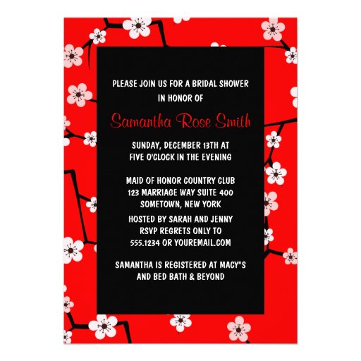 Red Cherry Blossom Bridal Shower Corset Invitation