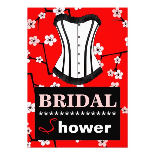 Red Cherry Blossom Bridal Shower Corset Invitation