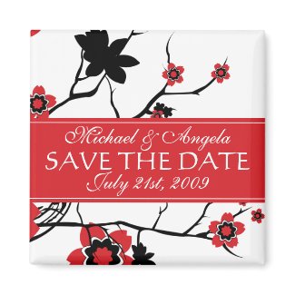 Red Cherry Blossom Sakura Save the Date zazzle_magnet