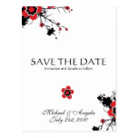 Red Cherry Blossom Sakura Save the Date Postcards