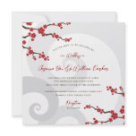 Red Cherry Blossom Sakura Swirls Wedding Invite