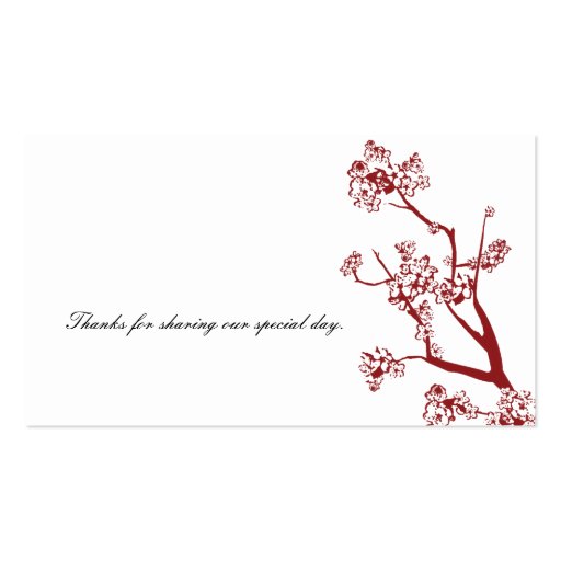 Red Cherry Blossom Wedding Table Place Cards Business Cards (back side)