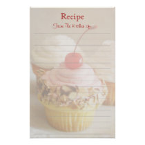 Red Cherry Cupcake Lined Recipe Stationery
