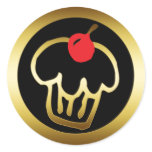 RED CHERRY GOLD CUPCAKE STICKER
