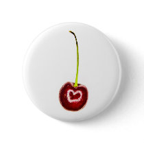 Red Cherry With White Heart Button Badge