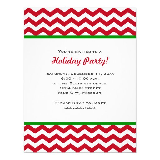 Red Chevron Holiday Party Invitations (front side)