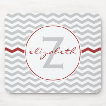 Red Chevron Monogram Mouse Pads