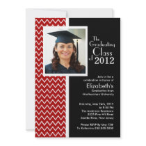 Red Chevron Photo Graduation Party Invitation
