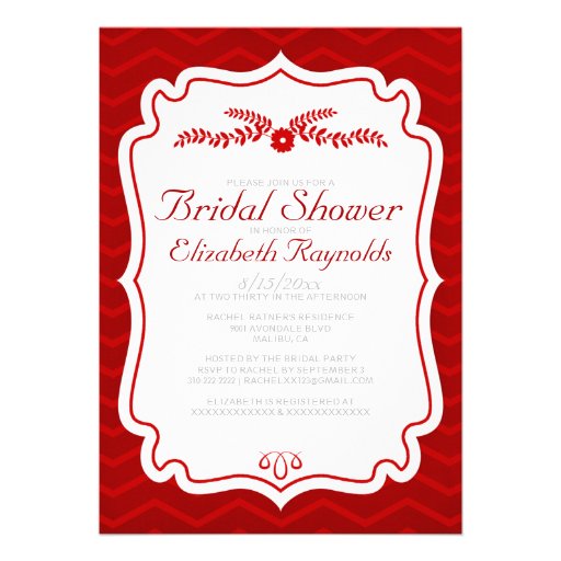 Red Chevron Stripes Bridal Shower Invitations