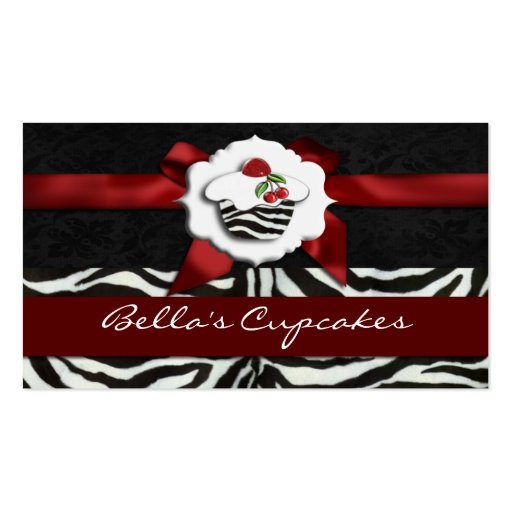 red chic cupcake business Cards (front side)