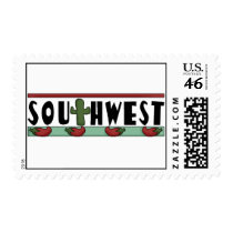 Red Chili Peppers & Saguaro Cactus - Western Stamp