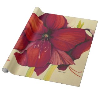 Red Christmas Amaryllis Linen Wrapping Paper