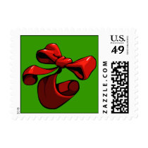 christmas, bow, postage, holiday, seasonal, gift, Selo postal com design gráfico personalizado