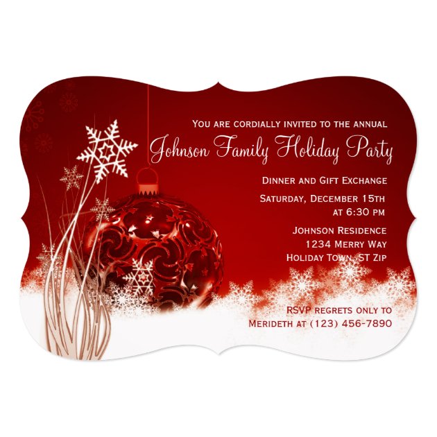 Red Christmas Ornament Holiday Party Invitations (front side)