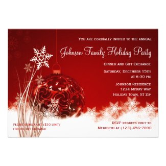 Red Christmas Ornament Holiday Party Invitations