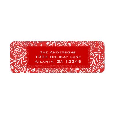 Red Christmas Paisleys Return Address Return Address Label