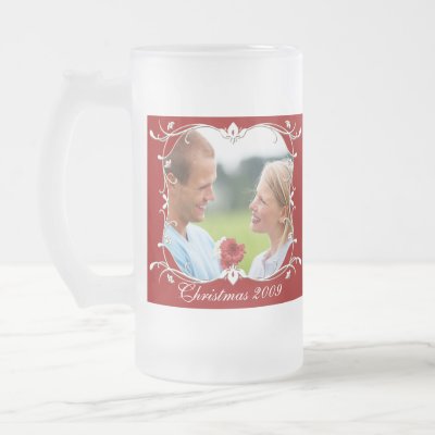 Red Christmas Photo Frosted Mug Wth Green Border by samack