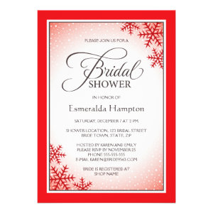 Red Christmas snowflakes winter bridal shower Invitations